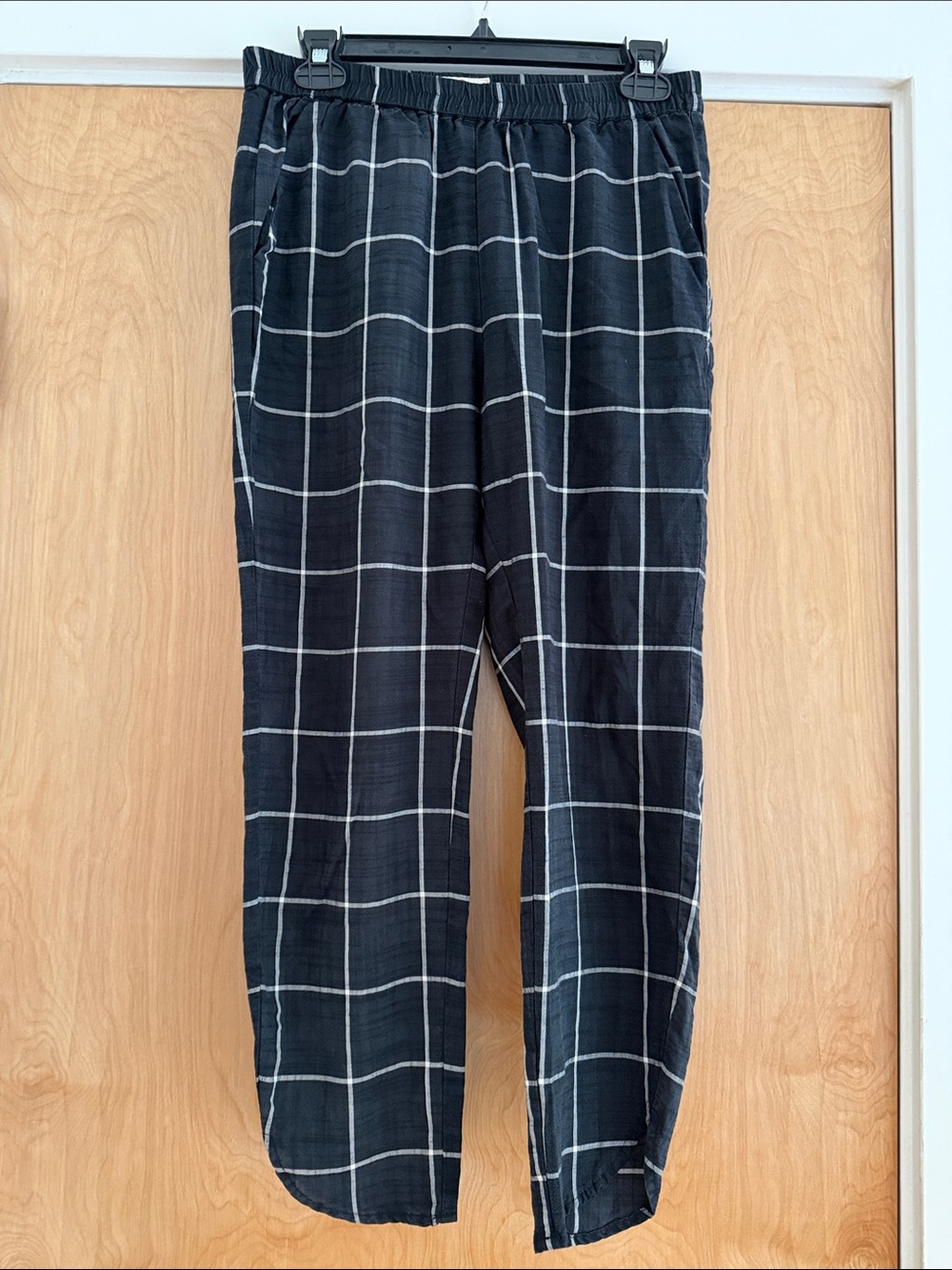 Marine Layer Black White Windowpane Plaid Elastic Waist Pants S
